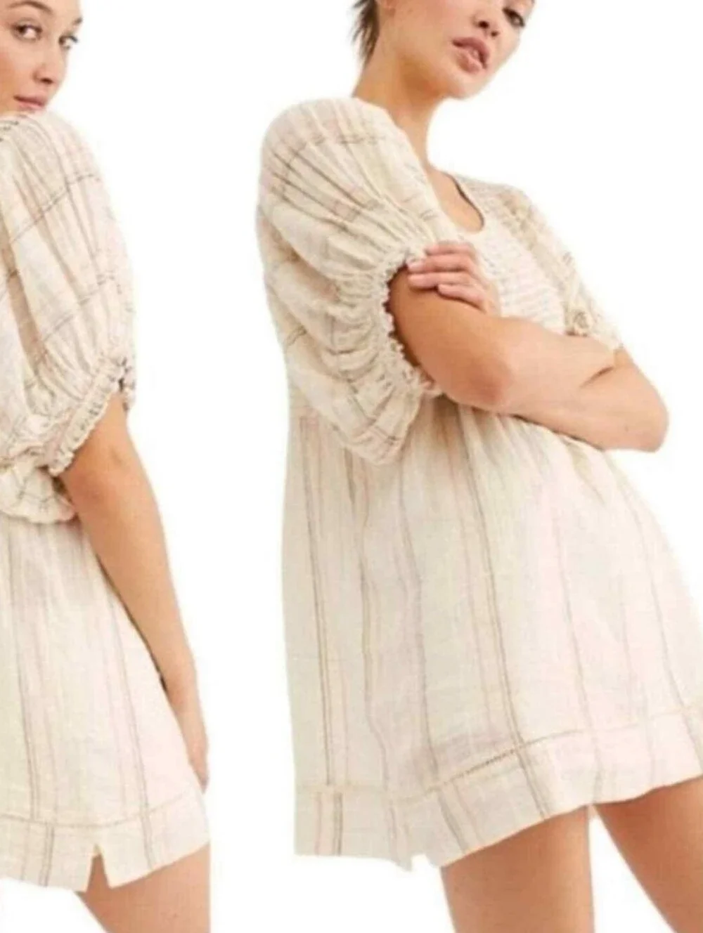 Free People Elsie Yard Dye Babydoll Mini Tunic Dress 100% Cotton Size XS